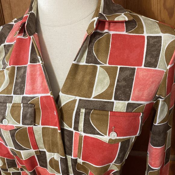 J. McLaughlin Brynn Dress Sz XS Button Down Knee Length Geometric Retro 70s - Picture 2 of 10